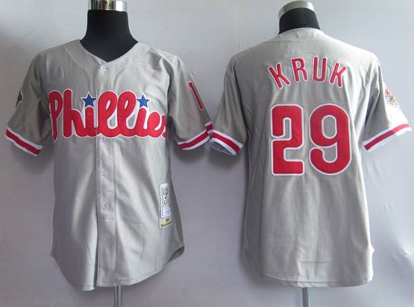 Mitchell and Ness Phillies #29 John Kruk Grey Stitched Throwback MLB Jersey - Click Image to Close